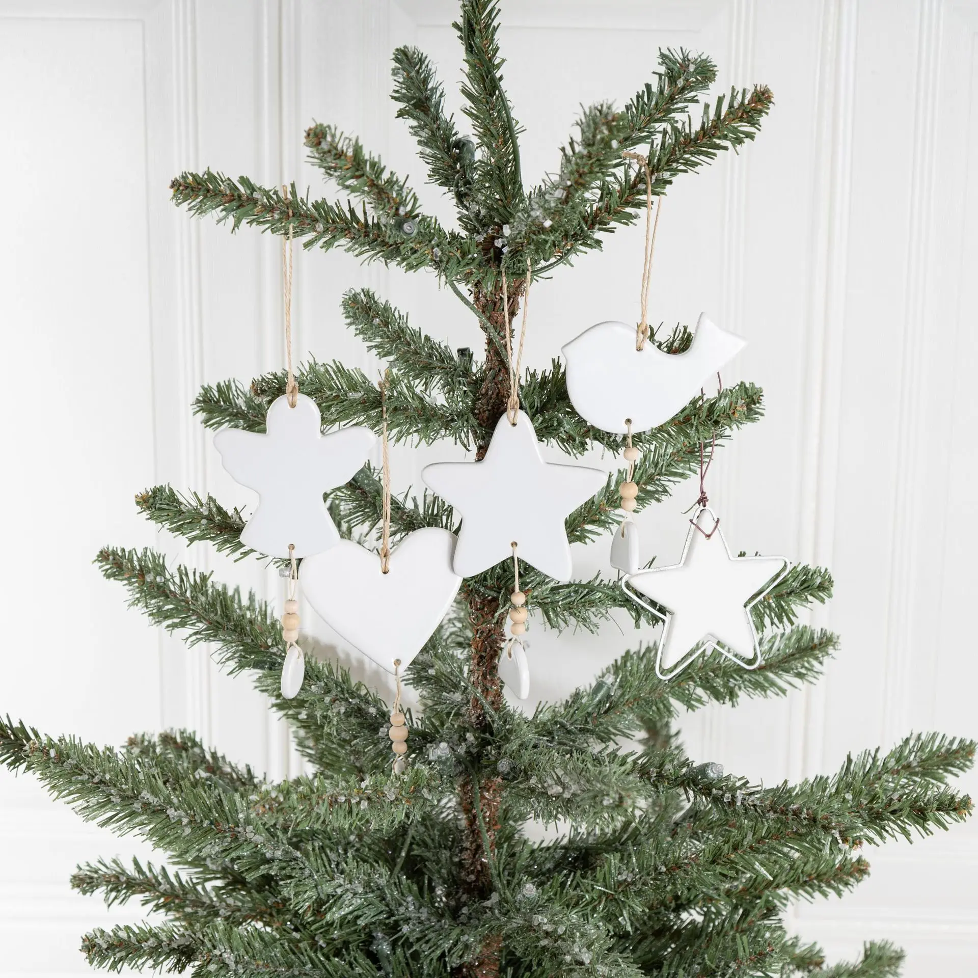 Handmade New Hanging Christmas Tree Ceramic Decorations Twine Ceramic With Beads Christmas Pendant Pentagram For Holiday Display