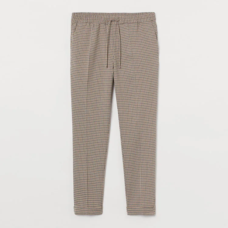 Latest Style Outwear Cotton Elastic Waist Fashionable Plaid Pants Classic Men Daily Life Tight Bottom Trousers With Drawstring