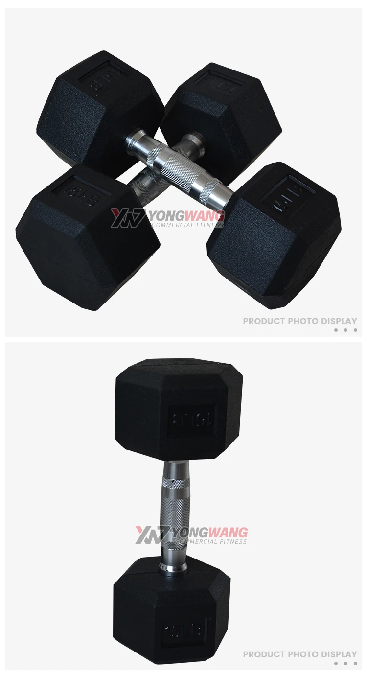 Factory price strength training fitness equipment free weights fixed PU / rubber barbell Hex Rubber Dumbbell
