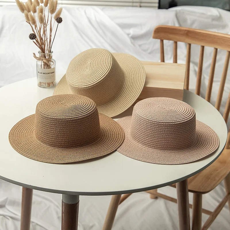 2022 Fashion Straw Boater Flat Top Straw Hat Natural Paper Boater Hat custom color decoration straw hats