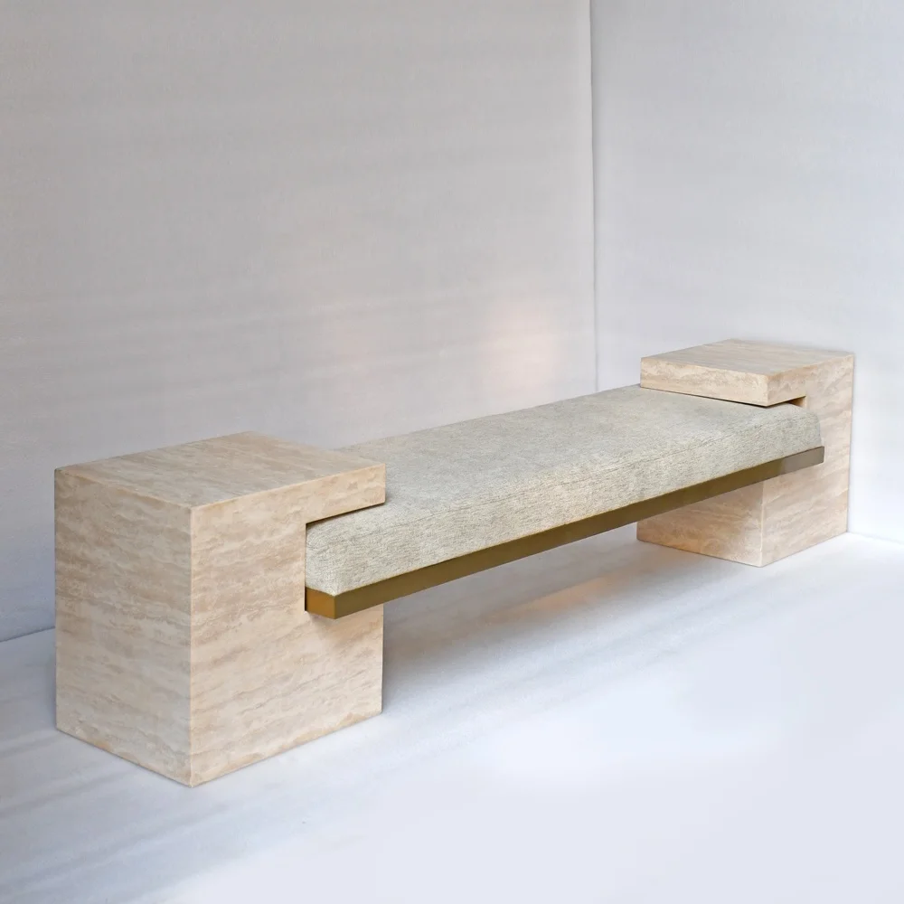 Modern minimalist nordic living room furniture villa coffee table travertine side table  bench