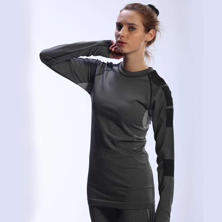 
Wholesale highly elastic gray fitness women long johns thermal underwear 