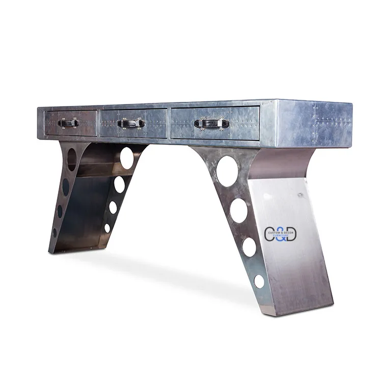 Aluminium Metal Console Table Desk handmade office executive desk with 3 drawers