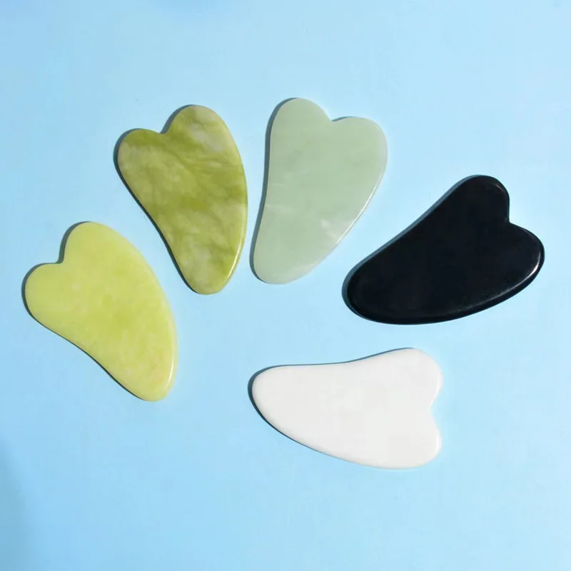 Natural Green Jade Gua Sha Stone Smooth Cold Muscle Relaxation Massage small gua sha Scraper Tools Body Gouache Face Set