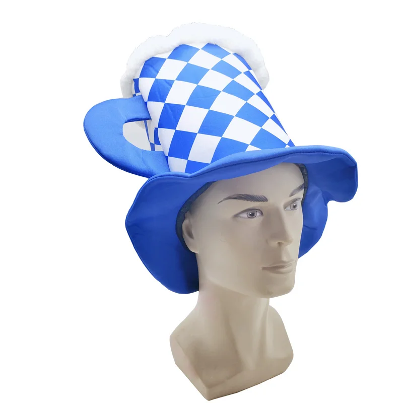 Wholesale blue Plush Beer Mug Hat Party Customized oktoberfest beer mug hat Bavarial party hat