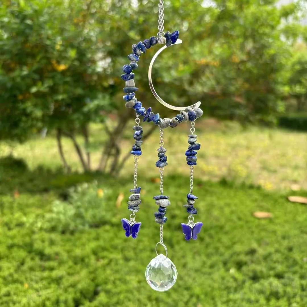 natural crystal handmade hanging sun catcher small size moon shape hanging prism rainbowmaker crystal cun catchers