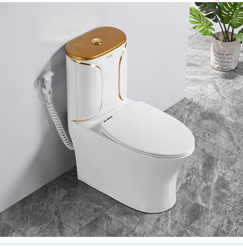 New design Southeast Asia best sell siphon 300mm dual flush bathroom ceramic one piece golden toilet
