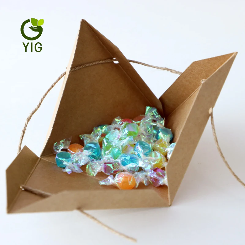 Custom kraft pyramid wedding gift box candy or tea caddy