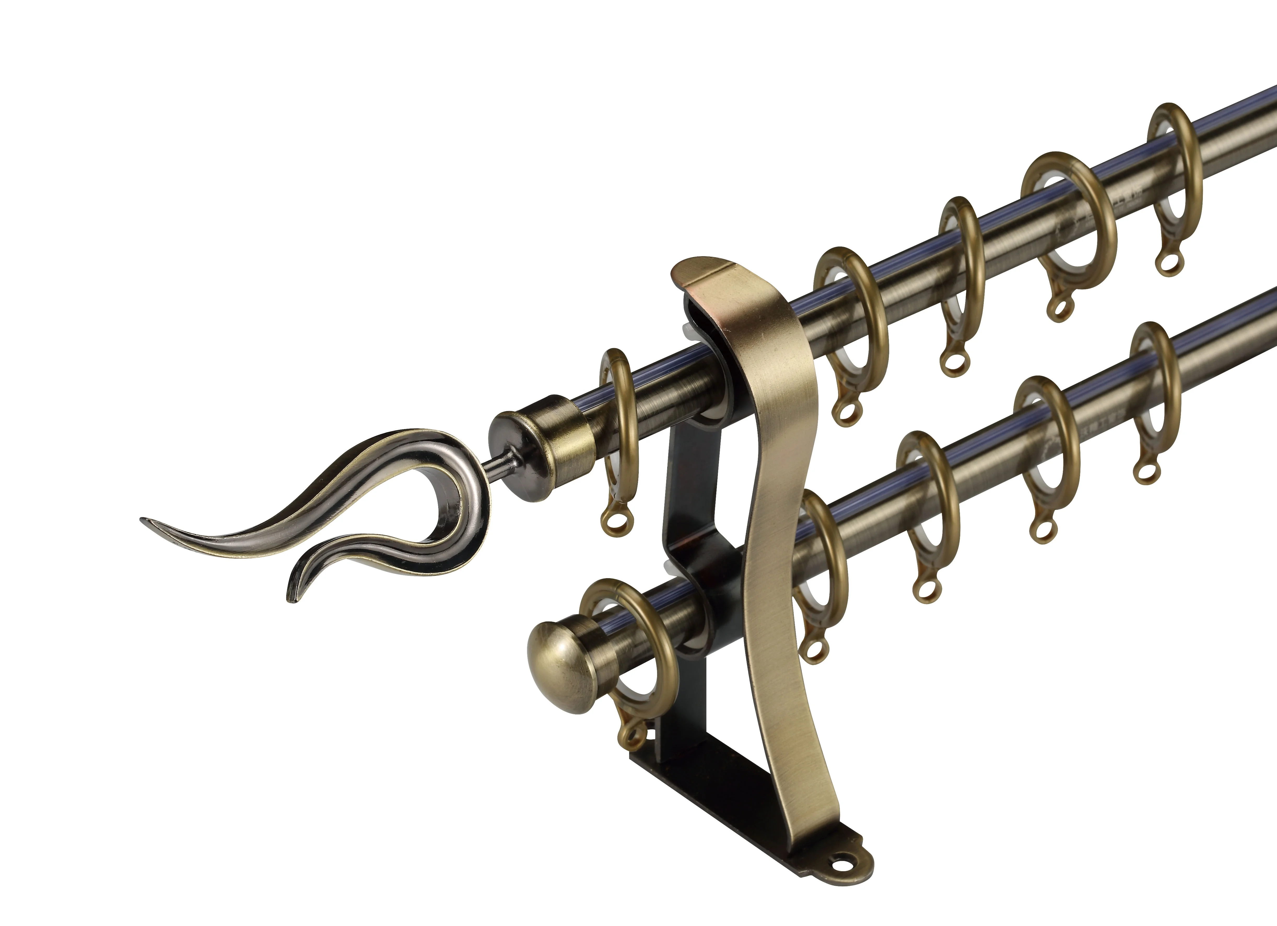 KEEWO Custom Double Decorative ss black Curtain Rod Corner Bending Finials luxury Curtain Rod