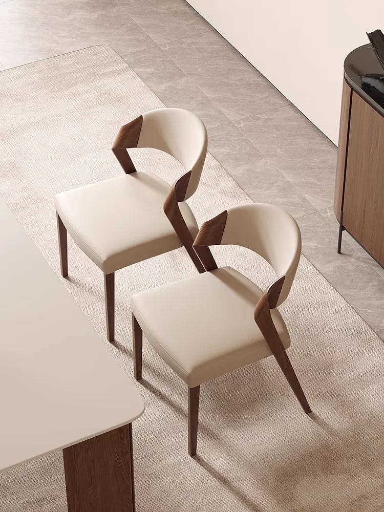 Factory Price Fashionable Skeleton Waist Design Restaurant Dining Chair Wood Leather Solid Wood Legs Coffee Chair