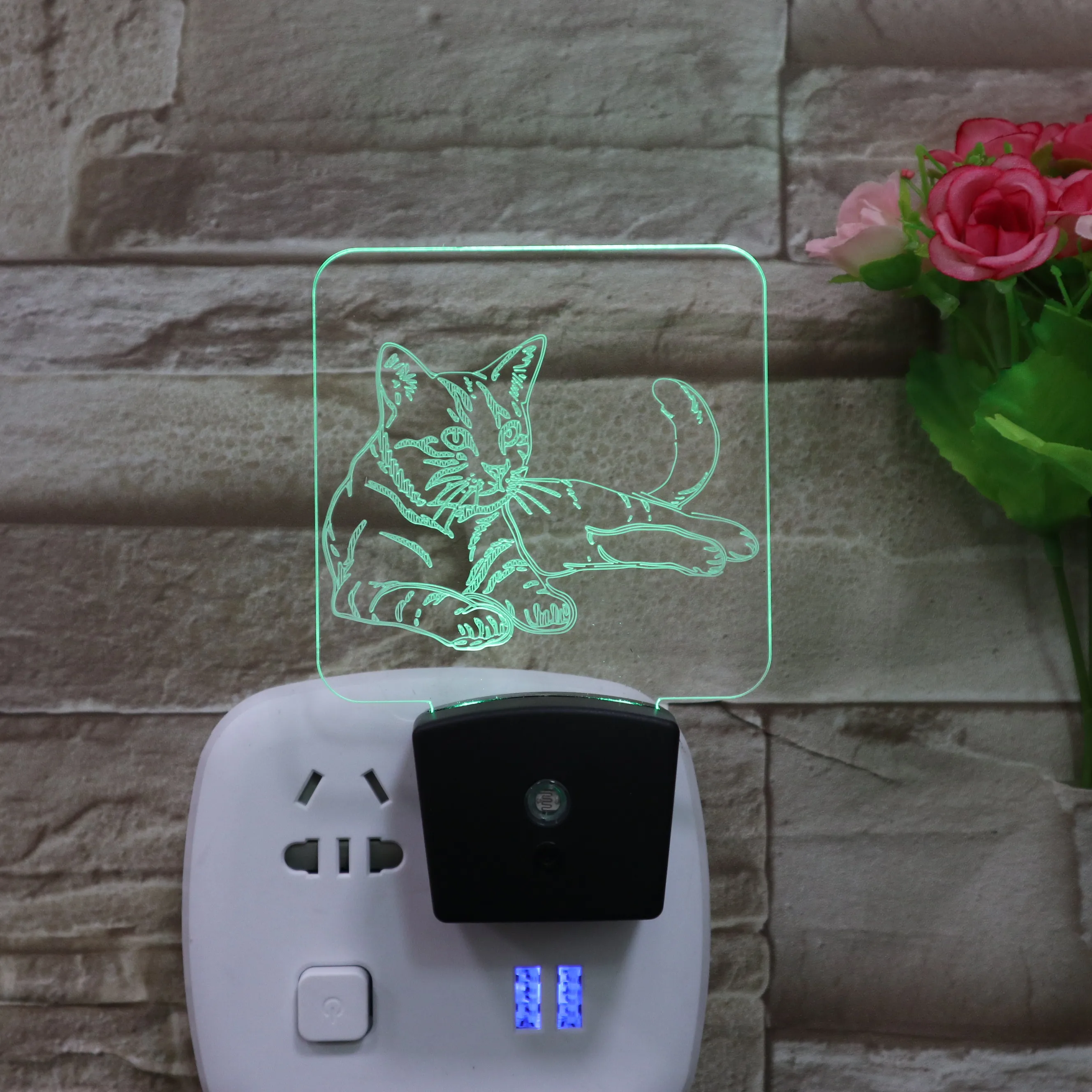 Cute cats animal shape dusk lamp light motion sensor acrylic lamp 3d led kids sleeping night light 7colors flashing lamp