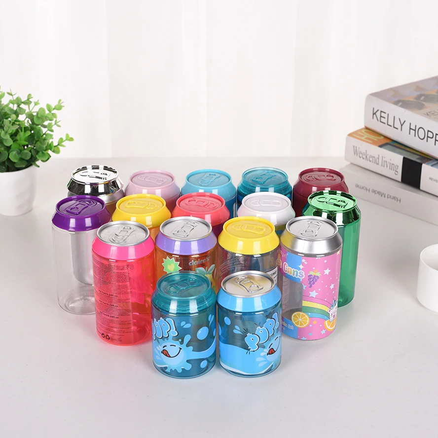 Wholesale 250ml 330ml Candy Packaging Can Jar PET Plastic Candy Jar with Multi Colors Screw Lid