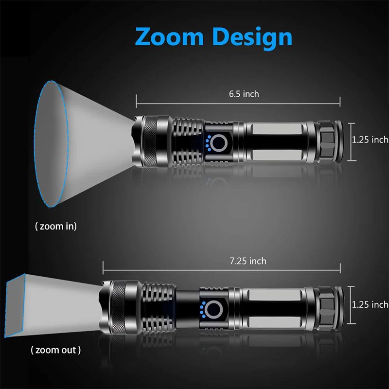 Black Aluminum Alloy Waterproof High Brightness USB Rechargeable Tactical P50 Most Powerful Portable LED Zoom Flashlight Outdoor