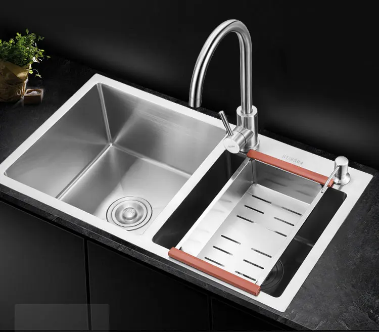 Holmine Customization high quality handmade Double Bowl 304 Stainless Steel Kitchen Sink for kitchen