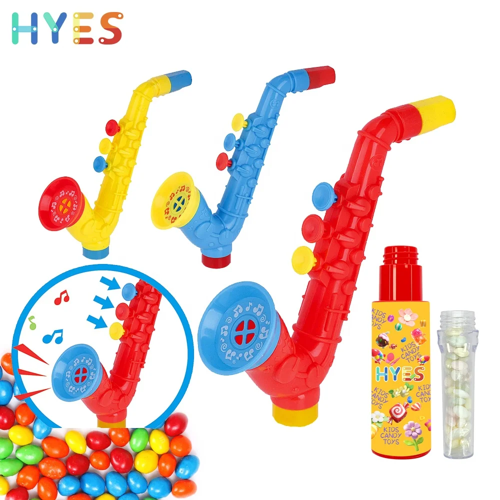 Huiye Saxophone Shape Candy Toys Colorful Multi-Functional Candy Toy With Tube Simulation Musical Instrument Kids Toys For Candy