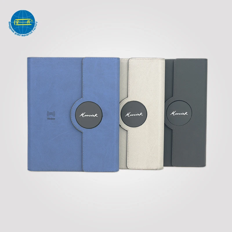 
2020 New Items A5 Pu Leather Portable Portfolio With Power Bank And USB 