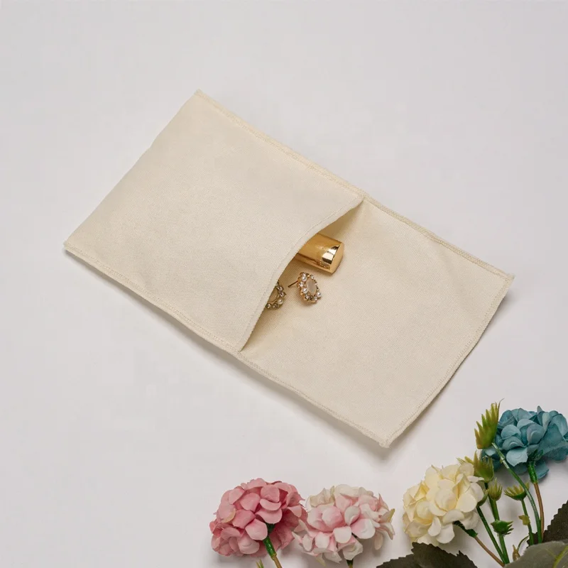 Custom Logo Printed Cotton Canvas Gift Envelope Flap Jewelry Package Pouch Handbag Shoe Cosmetic Dust Bag