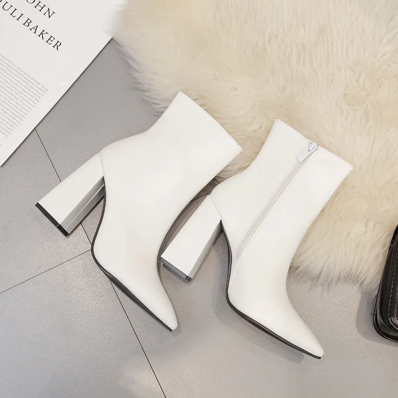 
or60518b Solid white color boots for lady Europe and America style simple women boots high heel women shoes 