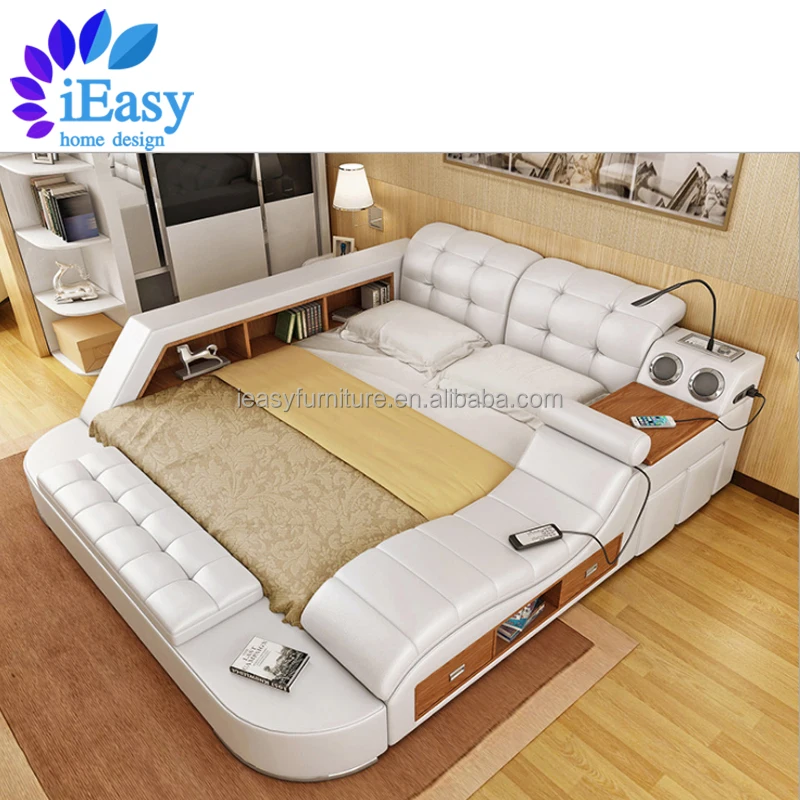 Многофункциональные мягкие массажные кровати iEasy из натуральной кожи для основной спальни chesterfield умная кровать дизайнерская мебель