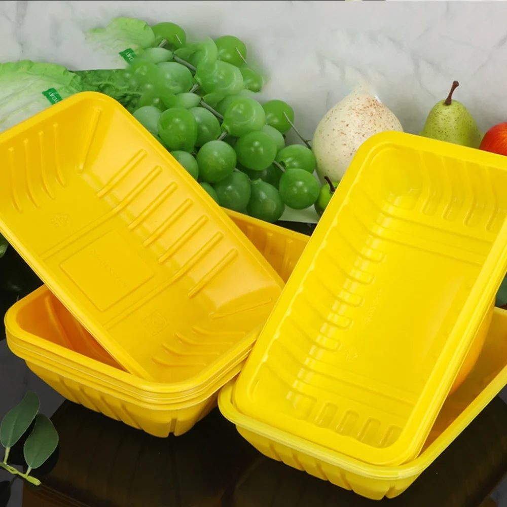 disposable plastic yellow sealed RPP/PP blister packaging rectangular food meat preservation tray for frozen chicken