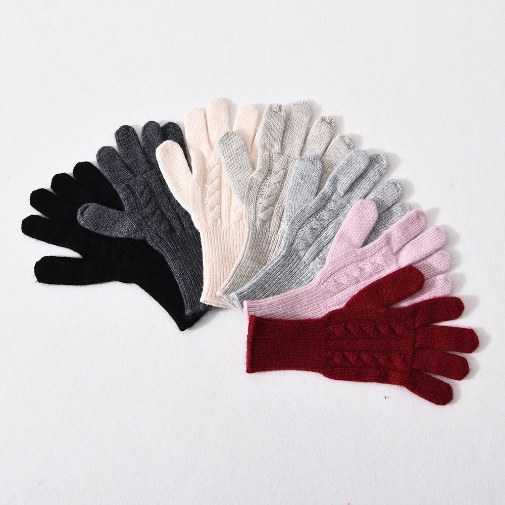 Оптовая продажа, новый стиль, популярные женские кашемировые варежки с закрытыми пальцами, модные женские зимние вязаные перчатки с индивидуальным цветным логотипом