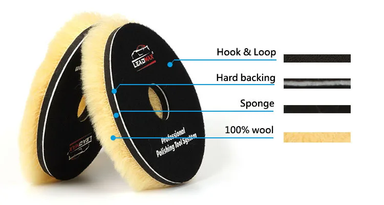 Leadmax 6' Car Polishing Wool Buffing Pad DA/GA/RO Polisher for Auto Body Piano Ship Aircraft Made of Lamb Wool and Foam
