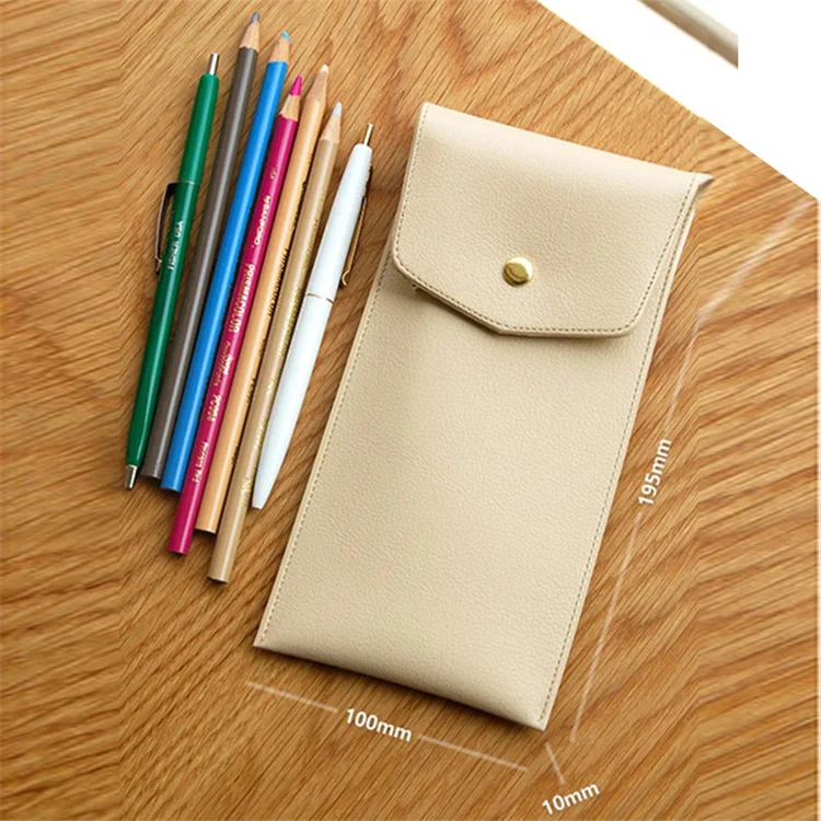 Custom Leather Pocket Pencil Case Large Capacity Pen Pouch Bag With Snap Button Stationery Organizer Office Supplies
