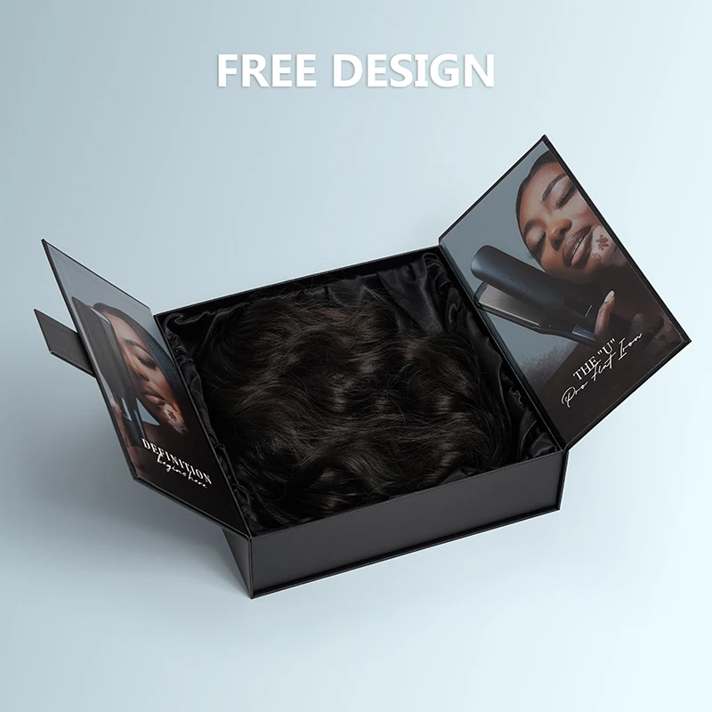 Hair Extensions Wig Cosmetic Silk Package Premium Magnetic Close Cardboard Hard Rigid Box Custom Foil Stamping Logo Matte Cloth