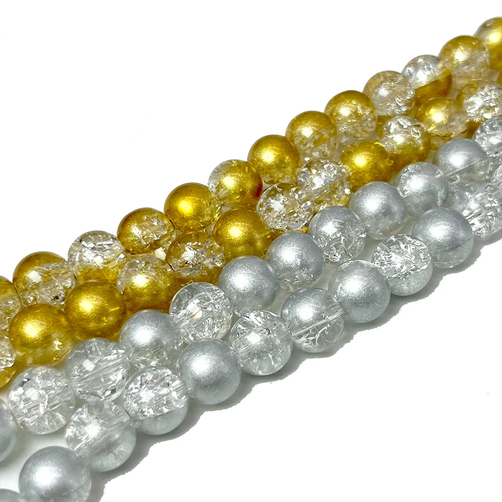 2023 New Glass Bead Strings 6 8 10 12 mm Color Coating Paint Gold Lined Loose Beads for Jewelry Making Diy Bracelets