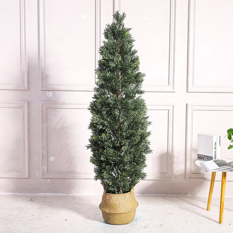 Artificial Cedar Topiary Potted Plant Trees Plastic Artificial Durable Faux Plant Artificial Tree for Home Garden Decoration