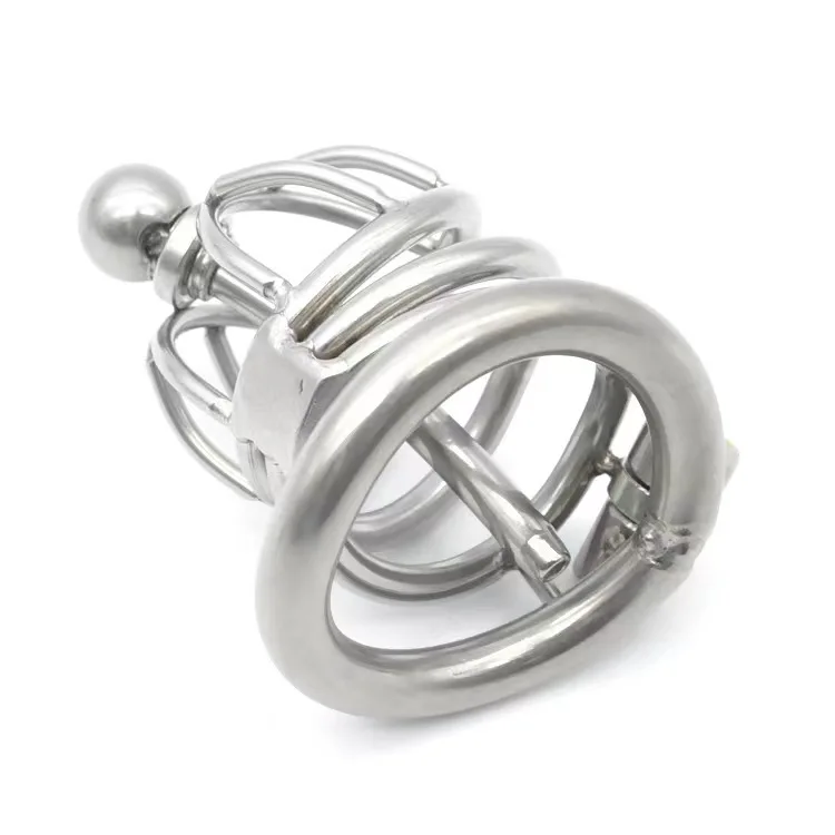Stainless Steel Small Chastity Device with Catheter and Barbed anti-off Ring