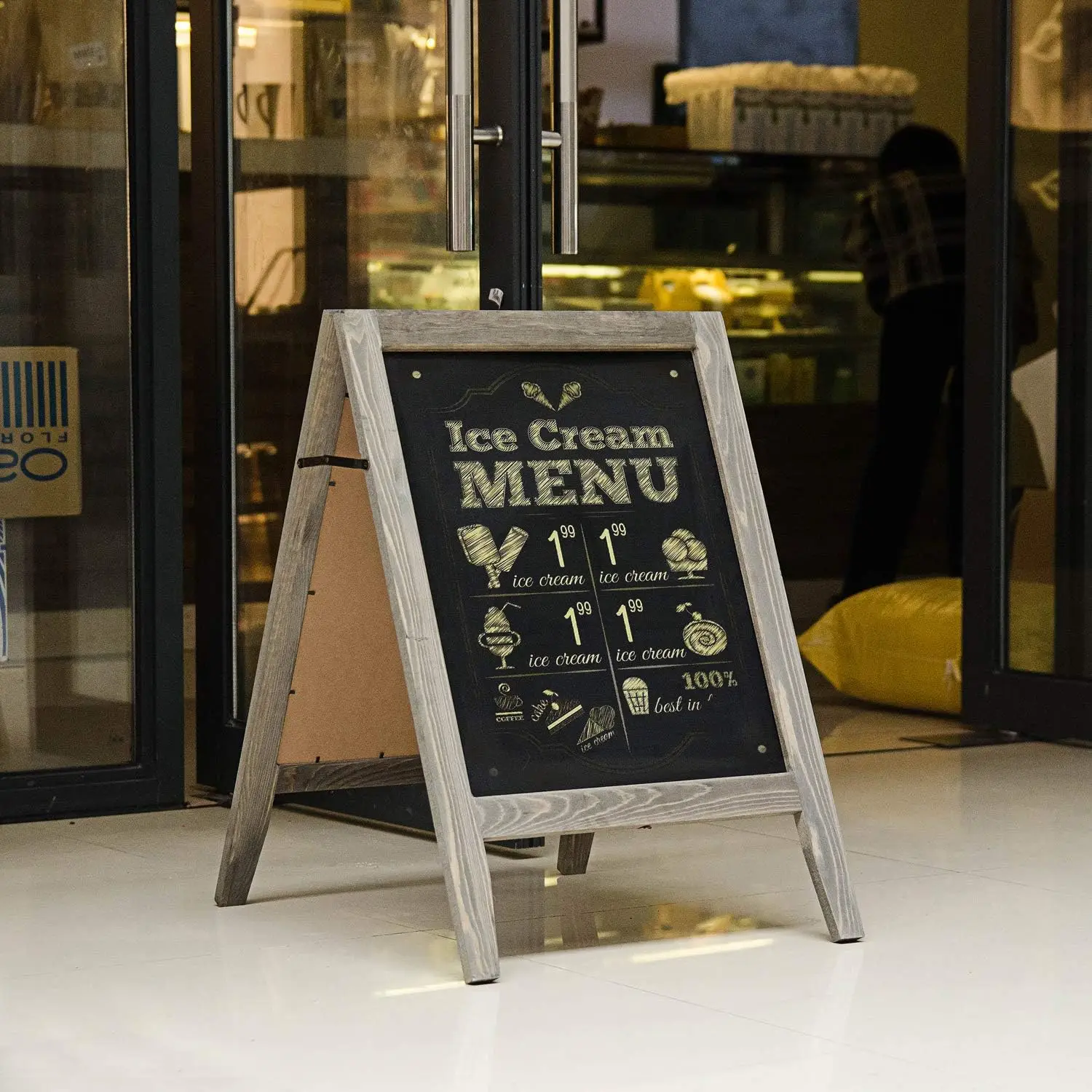 A-Frame Chalkboard Sidewalk Sign - Rounded Top Folding Standing Sandwich Sign for Restaurant, Office, Weddings