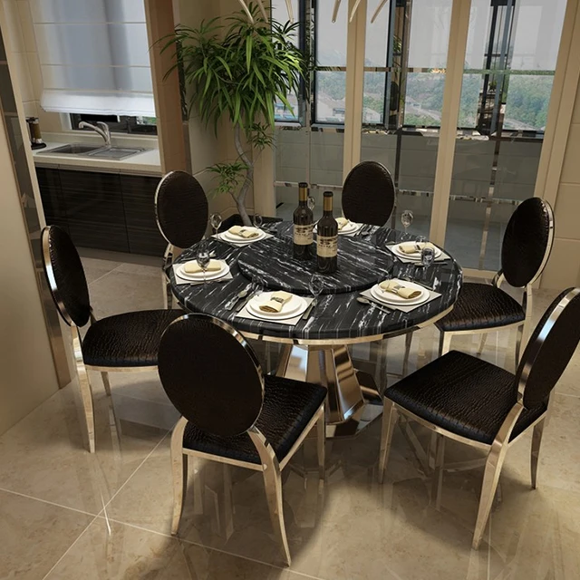 2023 round marble top stainless steel frame dinner tables for sale  dining  room use