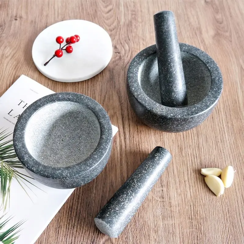 Professional Wholesale Solid Stone Granite Mortar & Pestle Set For Spices Seasonings Pastes And Guacamole