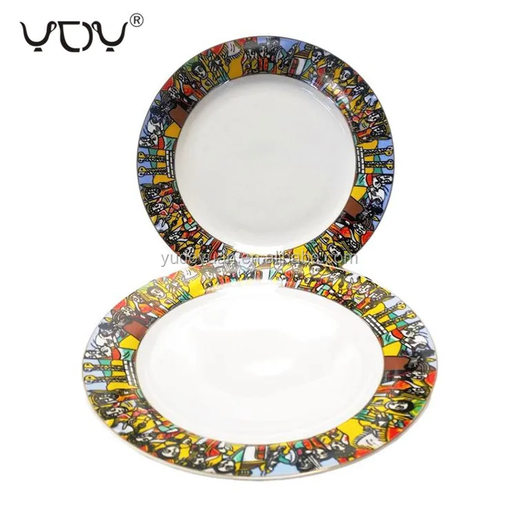 YDY factory classic traditional arts Eritrean saba royal design porcelain 10.5inch 6pcs flat Ethiopian plate set