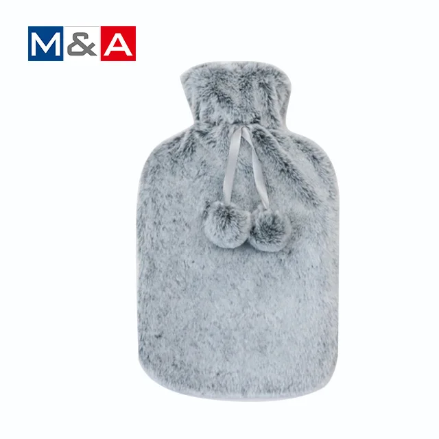 Custom rubber hot water bottle 2 liters  with plush soft fur cover with customized colour