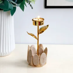 Creative golden wood combination Flower candle holder Pastoral decoration Tea Light Candle Holder