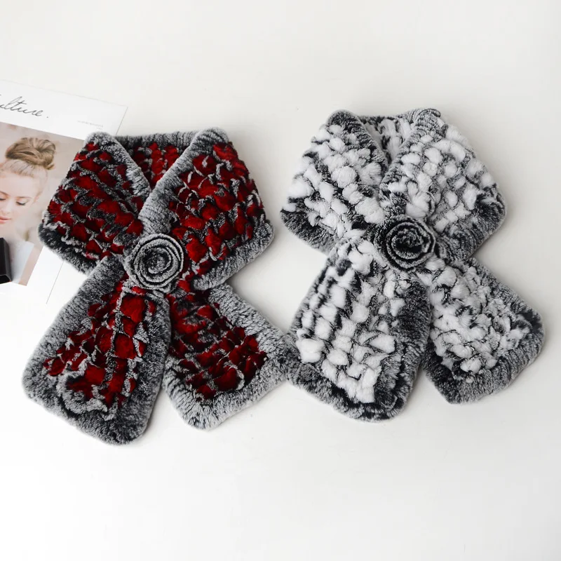 2021 Real Rex rabbit hair scarf winter woman  fur scarf women Fur scarf  lady  customized Hand knitting designer styles