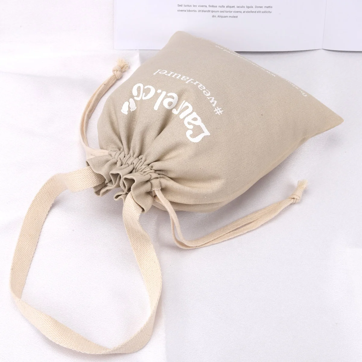 Custom Logo Printing Canvas Tote Drawstring Bag For Baby Shoes Eco-friendly Promotion Cotton Dust Gift Shopping Bag