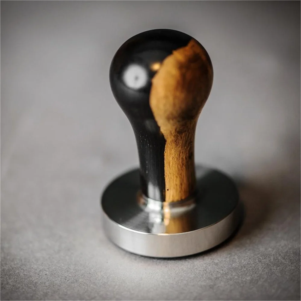 Custom Premium Calibrated Barista Tools 53mm 58mm Wooden Handle 304 Stainless Steel Bean Coffee Tamper
