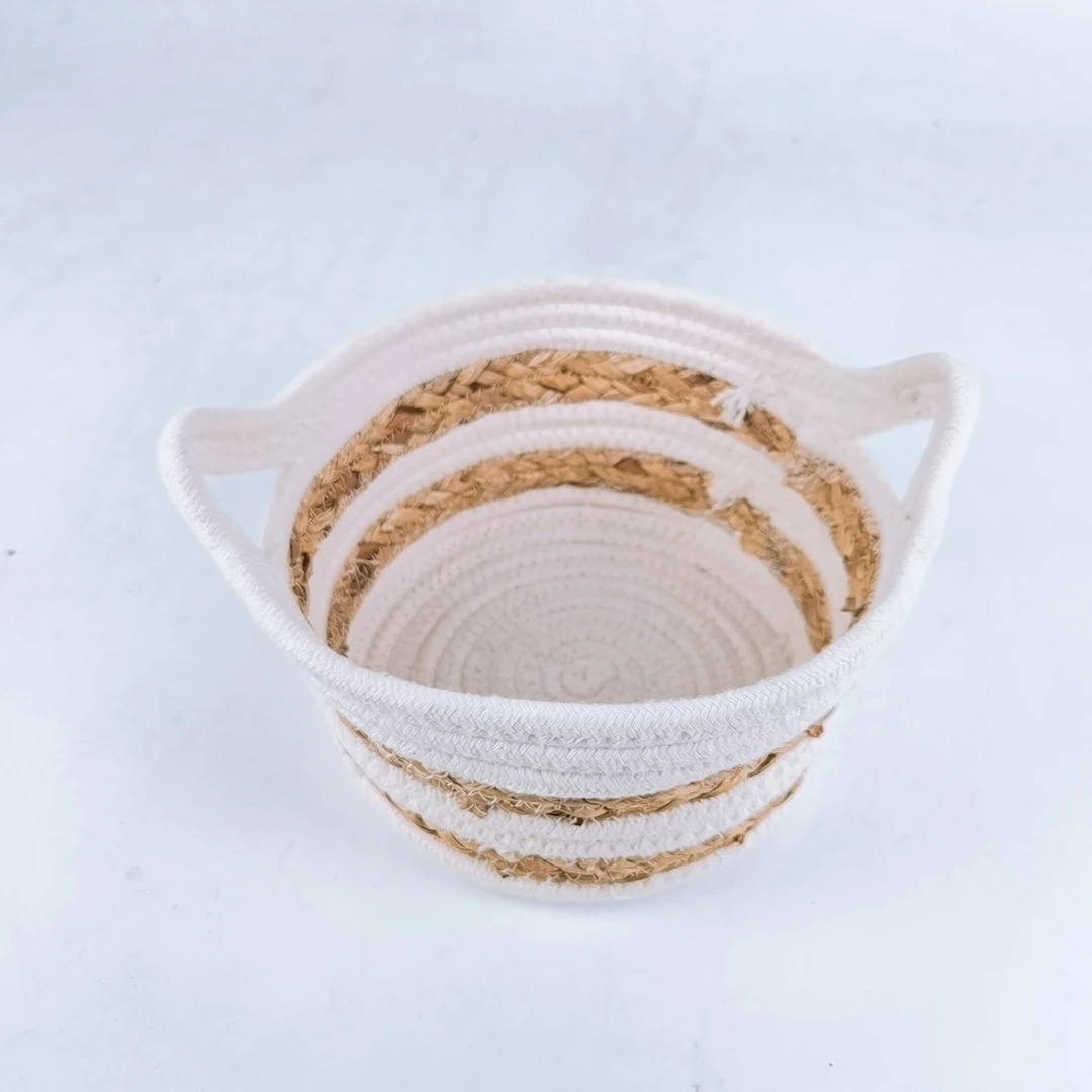 Nature White Rope Fabric Coiled Rope Small Knit Basket Trays Small Shallow Woven Baskets