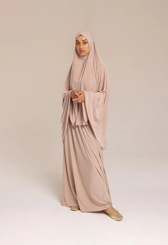 Premium Jersey Fabric Abaya Set Elastic Jersey Cotton Long Hijab Dubai Instant Scarf Khimar for Netherlands Women