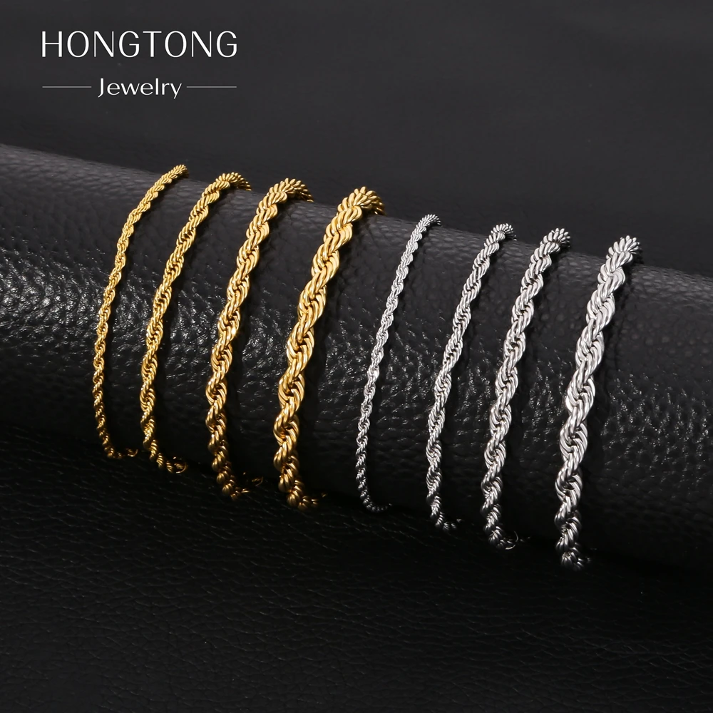 Hongtong Stainless Steel Classic Hot Sale 18K Gold Plated Twisted Rope Chains Necklaces For Women Girls
