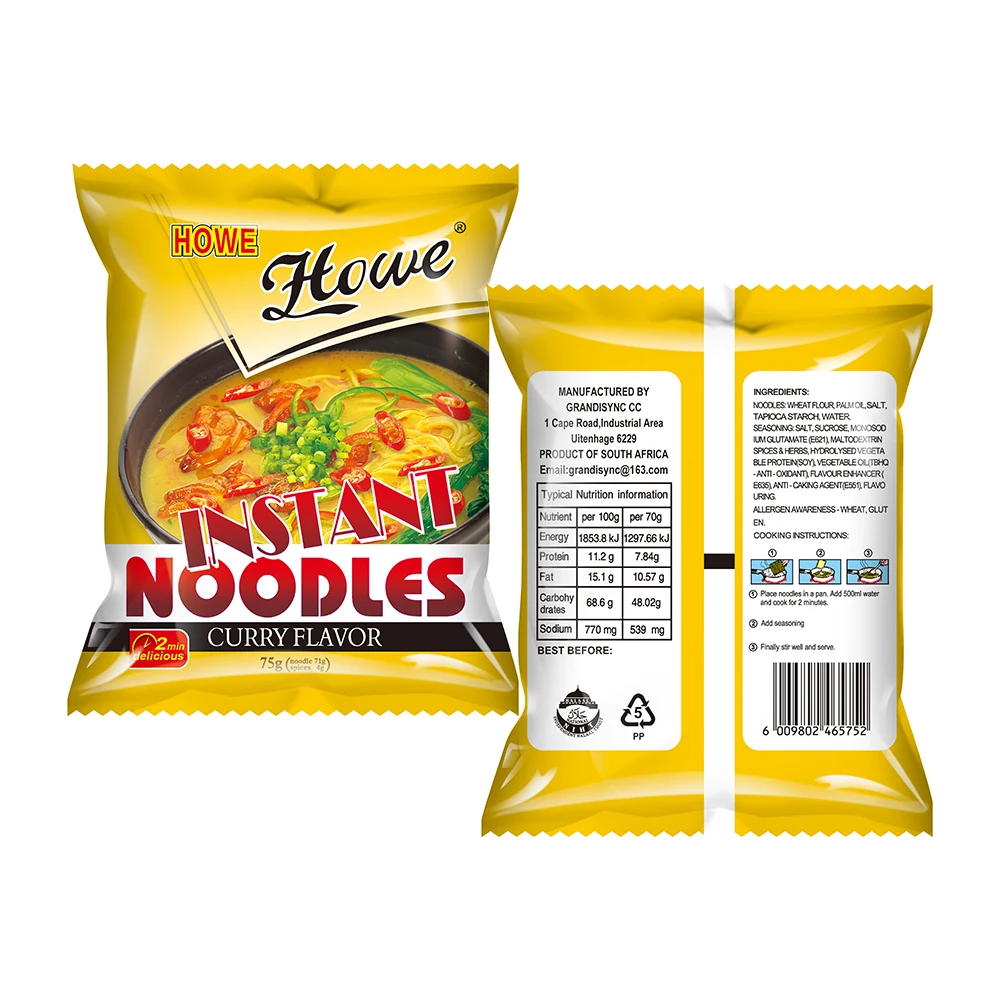 Customized Food Packaging Back Seal Bag Foil Laminated Plastic Pouch for Instant Noodles