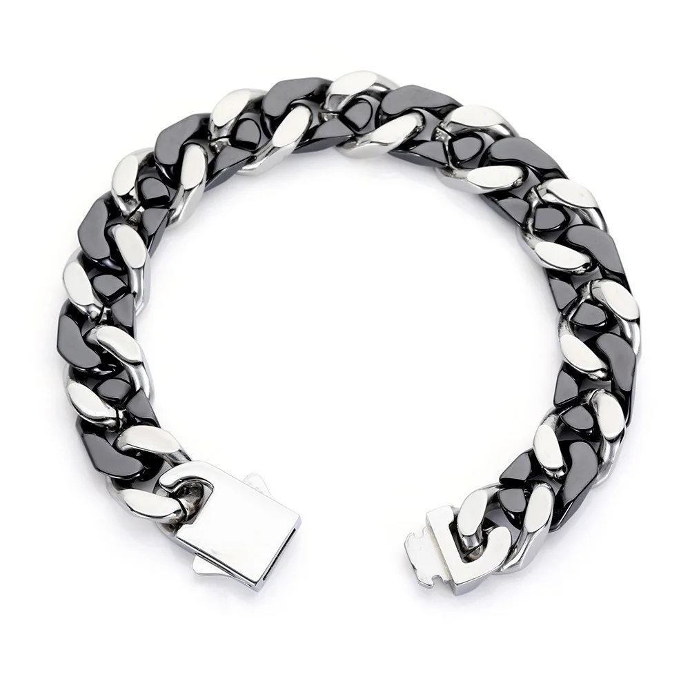 Mens Bracelet Ceramic Bangles Wide, Men Bangle Black Wide Chain Link Bracelet