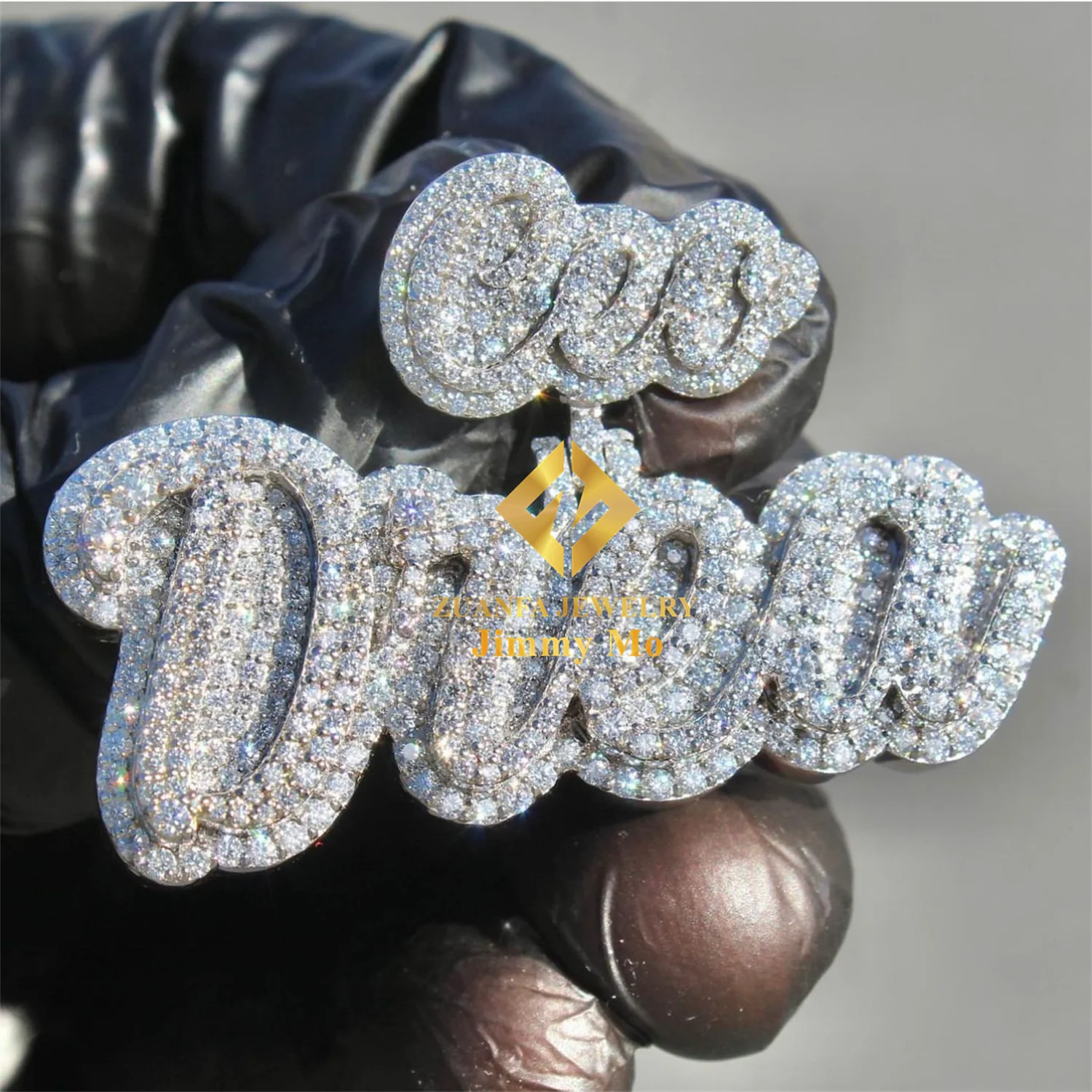 Private Custom Two Tone Color 925 Solid Silver Iced Out Hip Hop Pendant Jewelry VVS Moissanite  Letter CurvisePendant Necklace