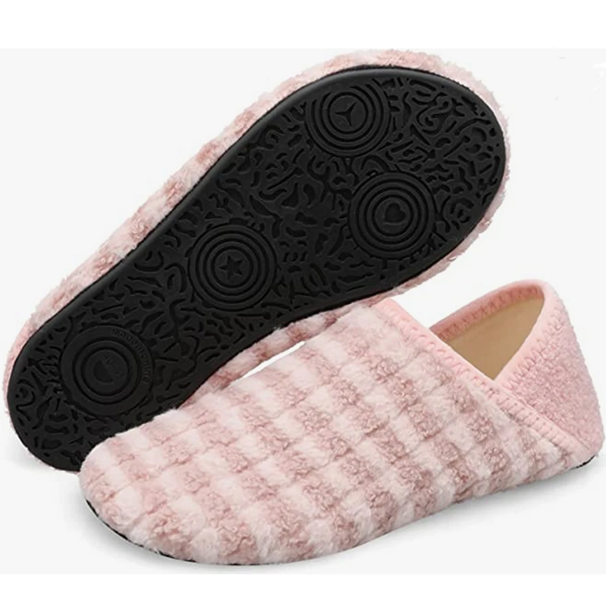 Womens Slippers with Rubber Sole Soft-Lightweight House Slipper Socks Around House Shoes Non Slip Indoor/Outdoor
