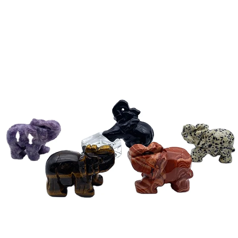 Natural Animal Stone Crystal Elephant Statue Figurine Carved Gemstone Elephant for Home Decoration Gift