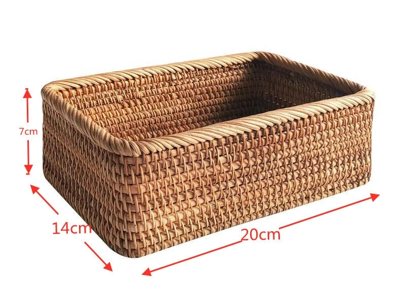 Environmental Friendly Hand - Woven Cosmetics Snacks Square Rattan Woven Set Of 3 - Piece Storage Box