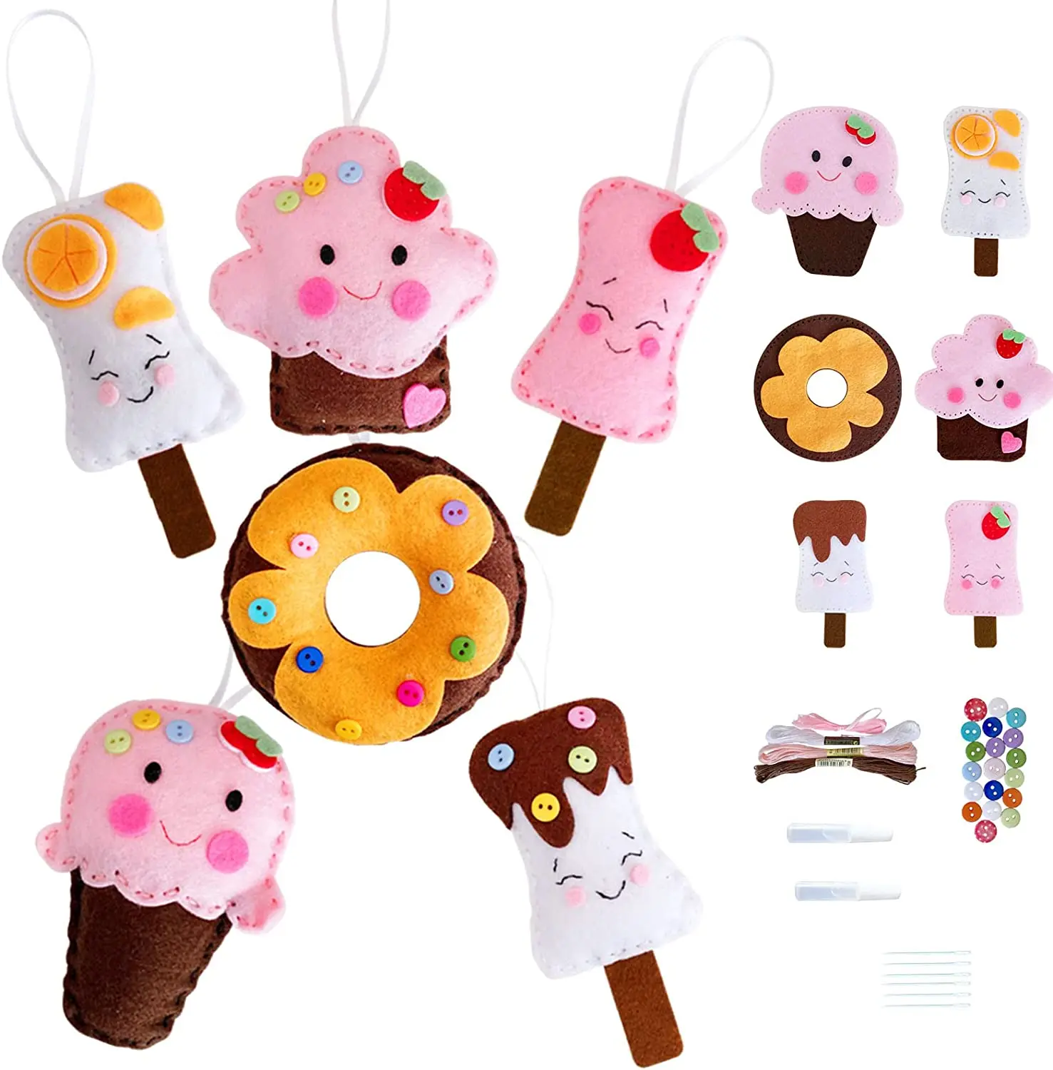 Kids Sewing Kit Felt Desserts DIY Crafts Girls Boys Educational Sewing Kids Art Craft Kits Beginners Cupcake Donuts Icecream